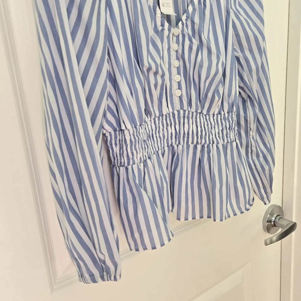 NWT J.Crew V-Neck Smocked Waist Striped Top Sz S - Picture 7 of 14